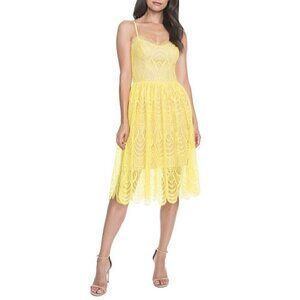 Dress The Population Dress Size S NEW Francesca Embroidered Lace A-Line Yellow